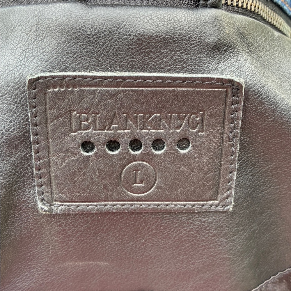 Blank NYC Black Faux Leather Moto Jacket with zip out Denim Collar Detail L - Picture 7 of 10
